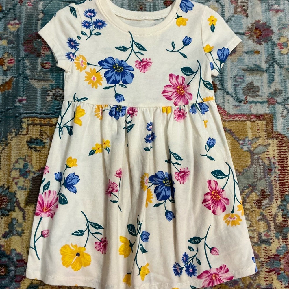 Old Navy ivory pink blue yellow floral knit babydoll dress toddler 18-24 months